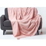 Homescapes Filtar Homescapes Cotton Rajput Ribbed Throw Blankets Pink