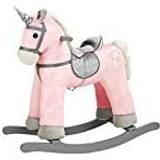 Gunghäst rosa leksaker Bino gungande enhörning med brusfunktion, leksak för barn från 3 år enhörning med sadel, galge och handtag, tränar balans, som med en knapptryckning, inklusive batteri rosa