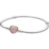 Pandora Charm Bracelets Armband Pandora Moments Pavé Heart Clasp Snake Link Bracelet - Silver/Rose Gold/Transparent