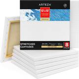 Arteza 30 x 30 cm 12"x12” Premium Stretched Square Canvas for Painting, Pack of 8, Primed, 100% Cotton for Acrylic Pouring, Oil Paint, Wet