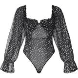 Dam - Mesh Shapewear & Underplagg PrettyLittleThing Mesh Polka Dot Milkmaid Bodysuit - Black
