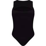 PrettyLittleThing Slinky Cut Out Front Bodysuit - Black