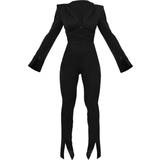 Cut-Out Jumpsuits & Overaller PrettyLittleThing Split Hem Tie Waist Cut Out Blazer Jumpsuit - Black