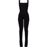 Slits Jumpsuits & Overaller PrettyLittleThing Square Neck Thick Strap Stretch Woven Jumpsuit - Black