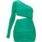 Enaxlad / Enärmad - Korta klänningar PrettyLittleThing Slinky One Shoulder Waist Cut Out Ruched Bodycon Dress - Bright Green