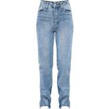 PrettyLittleThing Dam Byxor & Shorts PrettyLittleThing Split Hem Straight Leg Jeans - Mid Blue Wash