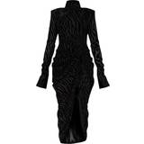 Midiklänningar - Zebra PrettyLittleThing Zebra Devore High Neck Draped Midi Dress - Black