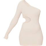PrettyLittleThing Structured Contour Rib One Shoulder Cut Out Bodycon Dress - Ecru
