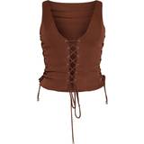 Dam - Snörning Överdelar PrettyLittleThing Woven Lace Up Detail Plunge Sleeveless Top - Chocolate