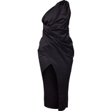 Enaxlad / Enärmad - Midiklänningar PrettyLittleThing Satin One Shoulder Pleat Detail Midi Dress - Black