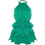PrettyLittleThing Tiered Frill Short Halterneck Playsuit - Emerald Green