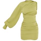 Enaxlad / Enärmad - Korta klänningar PrettyLittleThing One Sleeve Ruched Woven Bodycon Dress - Sage Green