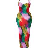 26 - Dam - Långa klänningar PrettyLittleThing Printed Plisse Cowl Neck Maxi Dress Plus Size - Multi