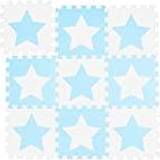 Pusselmatta barn Relaxdays Pusselmatta stjärnor, 9 stycken, 18 delar, EVA-skum, föroreningsfritt, lekunderlägg 91 x 91 cm, vit-blå