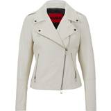 Vit skinnjacka damkläder Hugo Boss Larella-2 Leather Biker Jacket - Open White