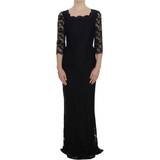 Fyrkantig - Långa klänningar Dolce & Gabbana Floral Lace Long Ball Maxi Dress - Black