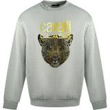 Roberto Cavalli Överdelar Roberto Cavalli Men's Class Leopard Print Logo Grey Jumper - Grey