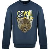 Roberto Cavalli Herr Överdelar Roberto Cavalli Men's Class Leopard Print Logo Jumper - Navy Blue