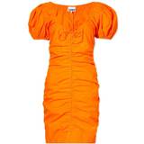 Dam - U-ringning Klänningar Ganni Gathered Poplin Mini Dress - Vibrant Orange