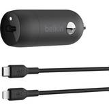 Billaddare USB Batterier & Laddbart Belkin 30W USB-C PD Car Charger With PPS W/PVC,C-LTG, 1m, Black