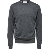 Herr - Stickad tröjor Selected Town Knit Sweater - Medium Grey Melange