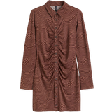 H&M Bruna Klänningar H&M Draped Shirt Dress - Brown/Pattern