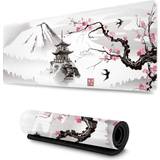 Musmattor YISHOW Gaming Mouse Pad XL Japanese Pagoda And Cherry Blossom Branch Oversized Desk Mat With Stitched Edges Long Non Slip Rubber Backing 80 x 30 cm