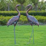 Blåa Trädgårdsdekorationer Crane Kircust Garden Statues Patina Heron Bird