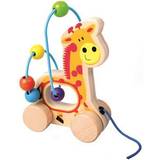 Bino Träleksaker Babyleksaker Bino dragning giraff trälabyrint, leksak för barn från 1 år, barnleksaker högkvalitativ barnmotorikbåge av trä motorikspel i miniformat, med metallbåge och träbollar gul