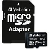 16 GB - microSDHC Minneskort Verbatim Premium microSDHC Class 10 UHS-I U1 V10 80MB/s 16GB +Adapter