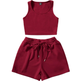 U-ringning Jumpsuits & Overaller Shein EZwear Scoop Neck Tank Top and Track Shorts - Burgundy