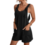 Shein Lune Knot Front Pocket Patched Overall Romper Without Tube Top - Black