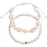 Vita Fotlänkar Shein Starfish & Shell Decor Bracelet - White/Pearls