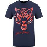 Philipp Plein Herr T-shirts Philipp Plein Sport Red Tiger Head Logo Navy Blue T-Shirt