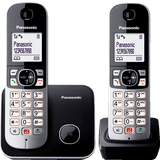 Panasonic KX-TG6852GB trådlös telefon med 2 handenheter lås upp till 1 000 telefonnummer, tydlig teckenstorlek, höga hörlurar, full duplex handsfree svart-silver