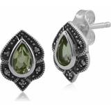 Örhängen Gemondo Art nouveau style pear peridot & marcasite leaf stud earrings in sterling silver