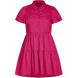 City Chic Tier Shirt Dress - Pop Pink
