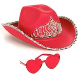 Röd - Vilda västern Huvudbonader Funcredible red cowgirl hat with heart glasses red cowboy hat with tiara crown