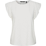 Dam - Elastan/Lycra/Spandex - Vita T-shirts Vero Moda Tassa SL Frill Top - White/Snow White