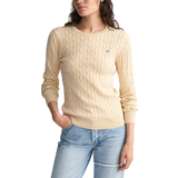 Gant tröja dam Gant Women's Cable Knit Stretch Crewneck Sweater - Linen