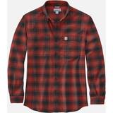 Herr - Röda Skjortor Carhartt Men's Mens Cotton Long Sleeve Plaid Flannel Shirt Red Ochre