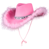 Rosa Maskerad Hattar Wicked Costumes Cowboyhatt med Fluff Rosa