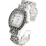Ant Silver Black Vintage Style Marcasite Rectangle Face Bangle Cuff for