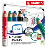 Stabilo Penntillbehör Stabilo Whiteboard och blädderblock – MarKdry – 4-pack med pennvässare och torkduk – i fyra olika färger