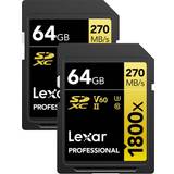 LEXAR 64 GB Minneskort LEXAR Professional SDXC Class 10 UHS-II U3 V60 270/180MB/s 64GB (1800x) (2-Pack)