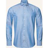 Eton Blå strykfri skjorta bomull och linne