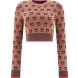 Pinko Dam Överdelar Pinko Ferret Sticka Tube Logo Bir Långärmad Ärmlös T-shirt för kvinnor, Cz3_kamel/Svart