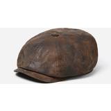 Skinn Huvudbonader Stetson Gubbkeps Flat cap Hatteras Newsboy Leather Flat Cap brun Storlek: 5859 cm