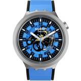 Swatch Plexi Klockor Swatch Azure Blue Daze SB07S106 Stor med svart öppen urtavla med självlysande visare