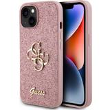 Guess Fixed Glitter 4G Metal Logo Case for iPhone 15